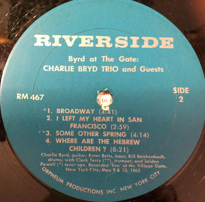 Charlie Byrd Trio (& Guests)* : Byrd At The Gate (LP, Album, Mono, RE, Blu)