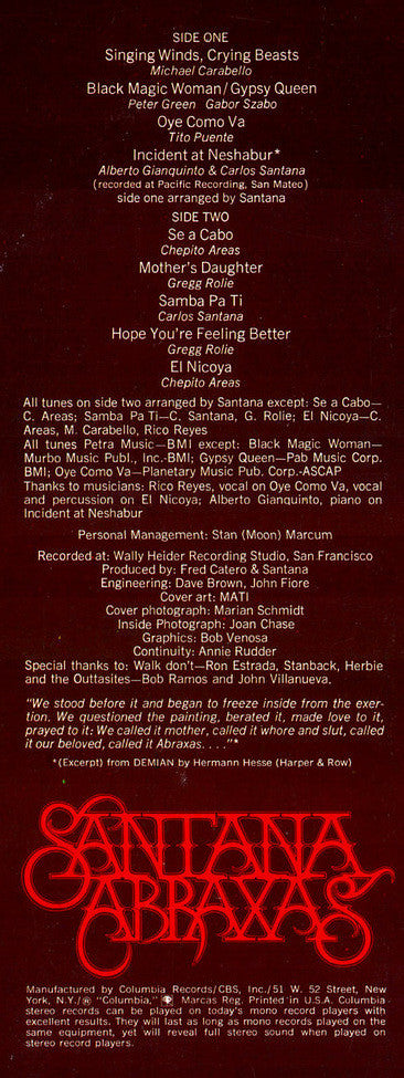 Santana : Abraxas (LP, Album, RE, Gat)