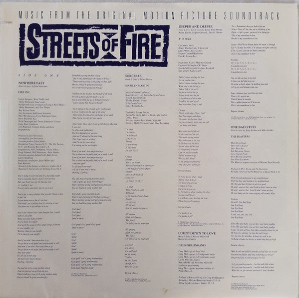Various : Streets Of Fire (Music From The Original Motion Picture Soundtrack) (LP, Album)