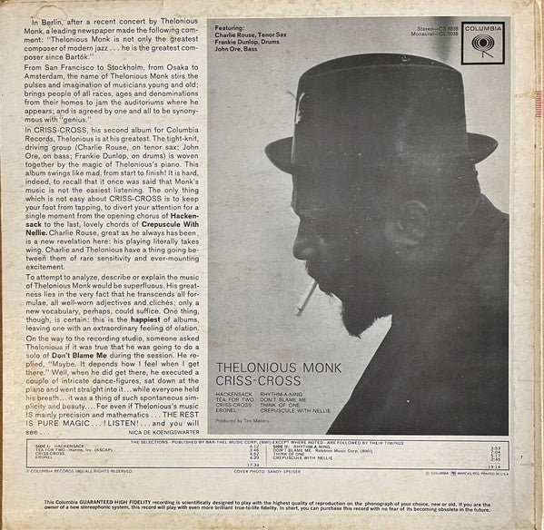 Thelonious Monk : Criss-Cross (LP, Album, Mono, Pit)