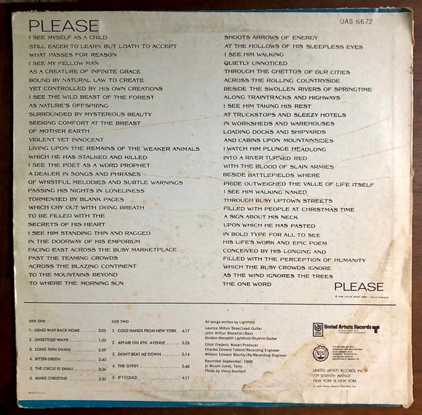 Lightfoot* : Back Here On Earth (LP, Album, RE, All)