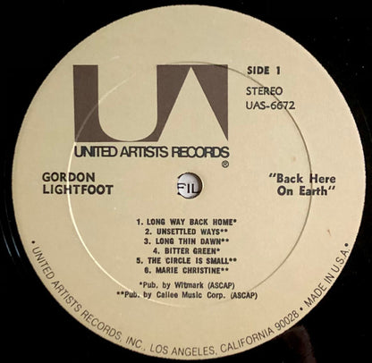 Lightfoot* : Back Here On Earth (LP, Album, RE, All)