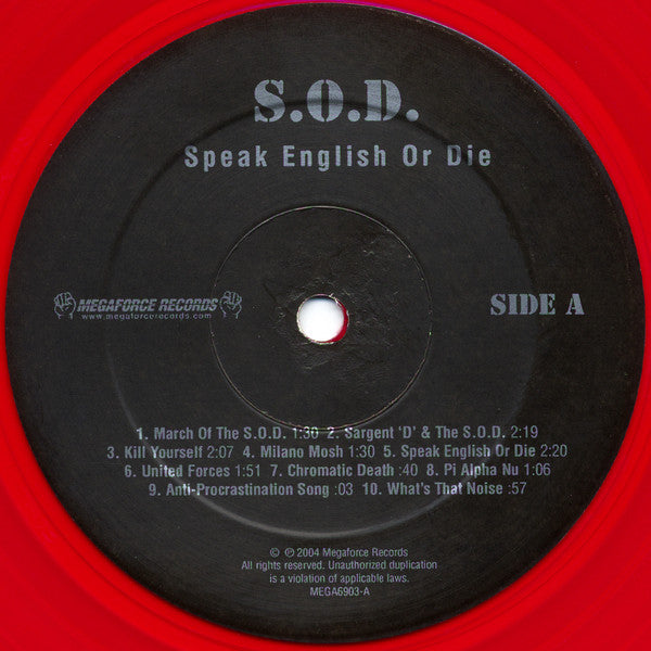 S.O.D.: Stormtroopers of Death* : Speak English Or Die (LP, Album, Ltd, RE, Red)