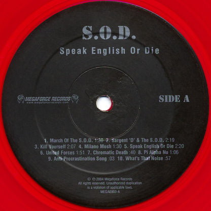 S.O.D.: Stormtroopers of Death* : Speak English Or Die (LP, Album, Ltd, RE, Red)
