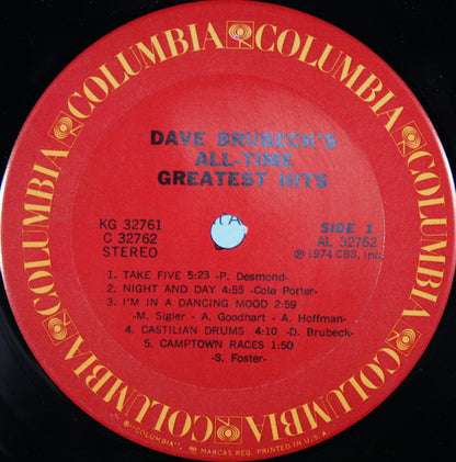 Dave Brubeck : Dave Brubeck's All-Time Greatest Hits (2xLP, Comp)