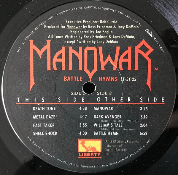Manowar : Battle Hymns (LP, Album, Win)