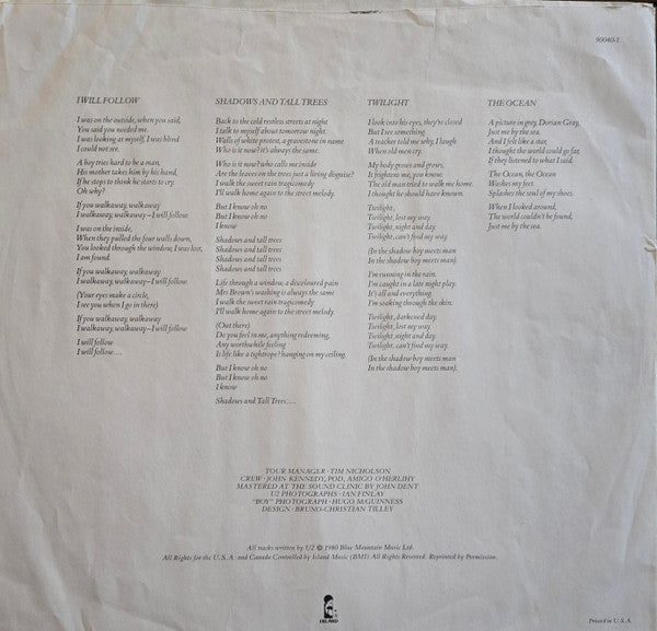 U2 : Boy (LP, Album, RE, SRC)