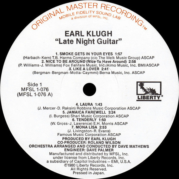 Earl Klugh : Late Night Guitar (LP, Album, Ltd, RE, RM)