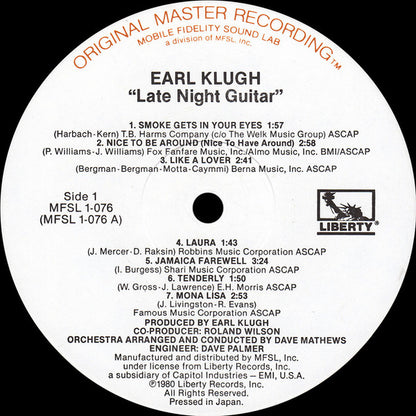 Earl Klugh : Late Night Guitar (LP, Album, Ltd, RE, RM)