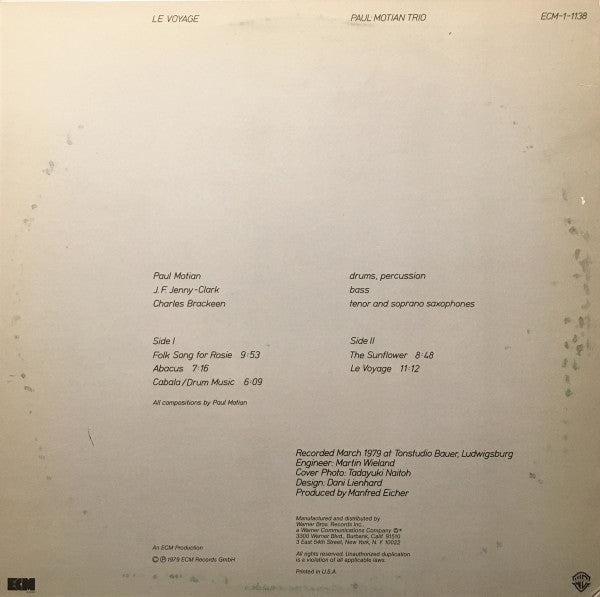 Paul Motian Trio : Le Voyage (LP, Album)
