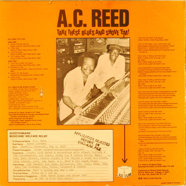 A.C. Reed And His Spark Plugs : Take These Blues And Shove 'Em! (LP)