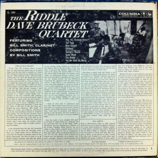 The Dave Brubeck Quartet ,Featuring Bill Smith* : The Riddle (LP, Album, Mono, Bri)
