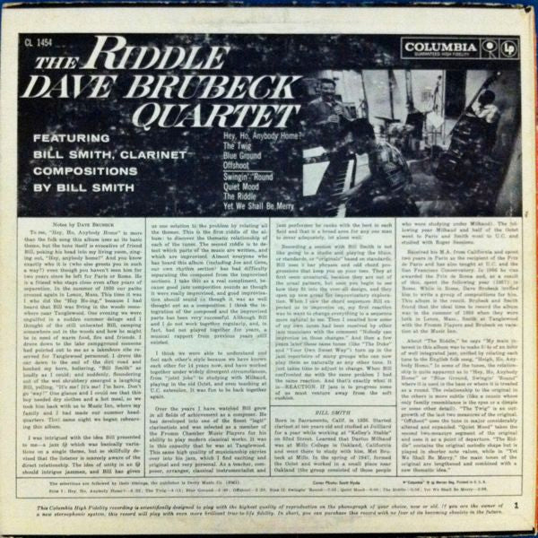 The Dave Brubeck Quartet ,Featuring Bill Smith* : The Riddle (LP, Album, Mono, Bri)