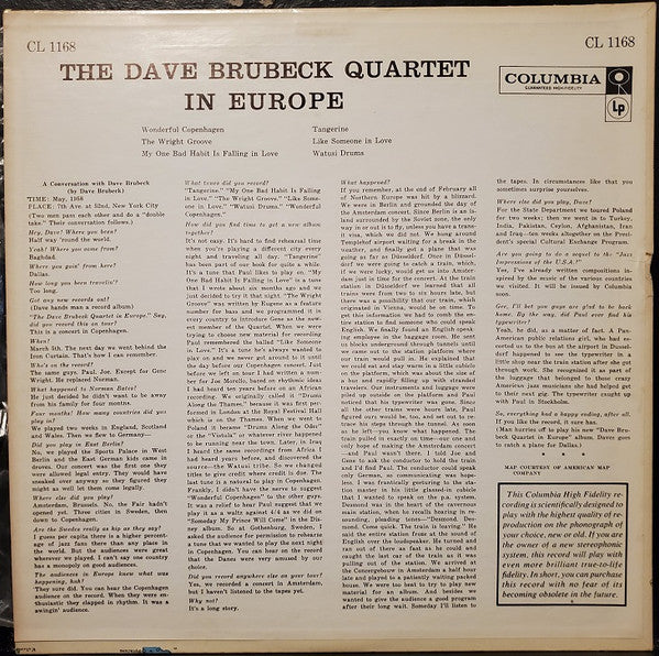 The Dave Brubeck Quartet : The Dave Brubeck Quartet In Europe (LP, Album, Mono)