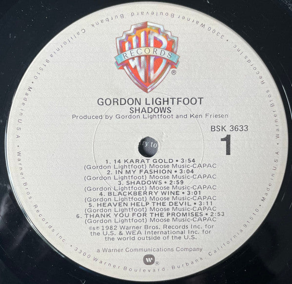 Gordon Lightfoot : Shadows (LP, Album, Win)