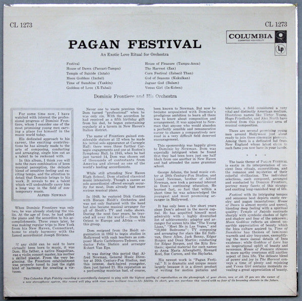 Dominic Frontiere And His Orchestra : Pagan Festival (An Exotic Love Ritual For Orchestra) (LP, Album, Mono, Bri)