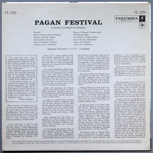 Dominic Frontiere And His Orchestra : Pagan Festival (An Exotic Love Ritual For Orchestra) (LP, Album, Mono, Bri)
