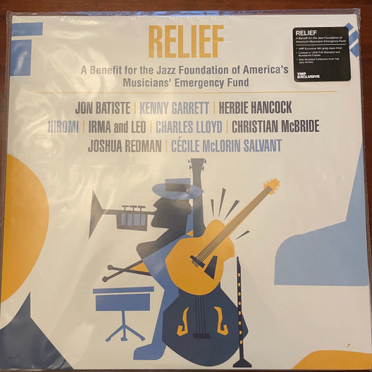 Various : Relief A Benefit For The Jazz Foundation Of America's Musician's Emergency Fund (2xLP, Album, Club, Ltd, Num, Aqu)