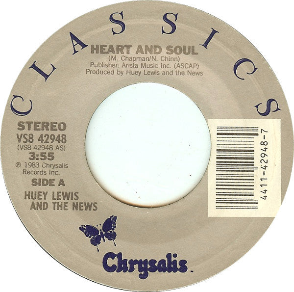 Huey Lewis And The News* : Heart And Soul / I Want A New Drug (7", Single)