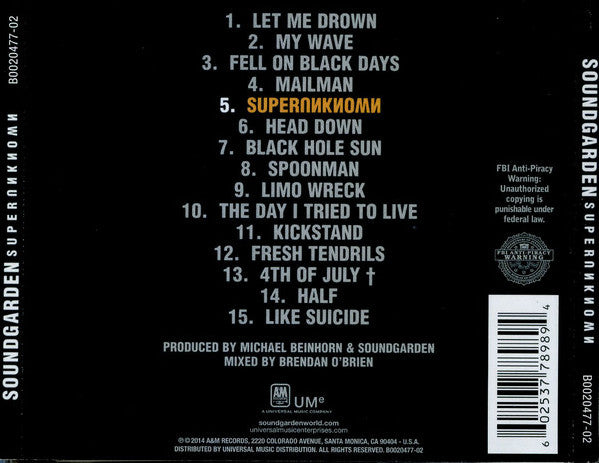 Soundgarden : Superunknown (CD, Album, RE, RM, Son)
