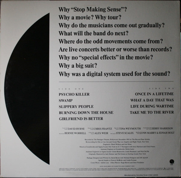 Talking Heads : Stop Making Sense (LP, Album, Club, Col)