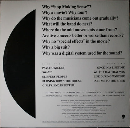 Talking Heads : Stop Making Sense (LP, Album, Club, Col)