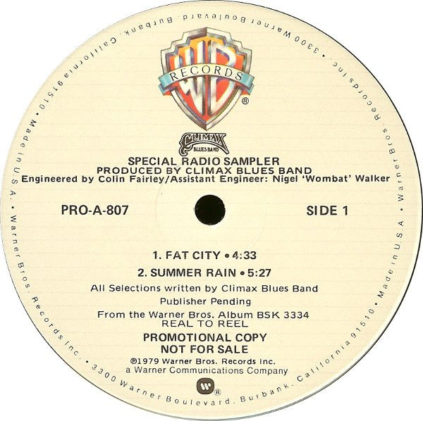 Climax Blues Band : Special Radio Sampler From The Album "Real To Reel" (12", Promo)