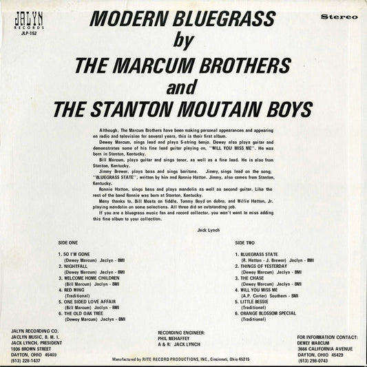 The Marcum Brothers And  The Stanton Mountain Boys : Modern Bluegrass (LP, Album)