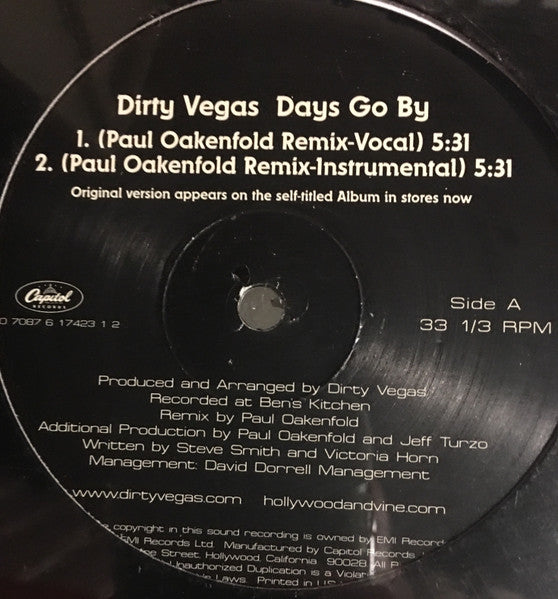 Dirty Vegas : Days Go By (12", Promo)