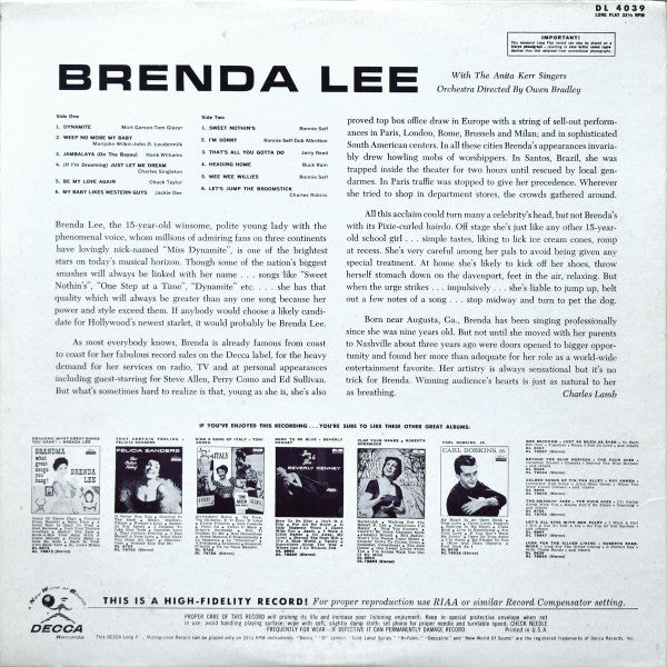Brenda Lee : Brenda Lee (LP, Album, Mono, RP, Glo)