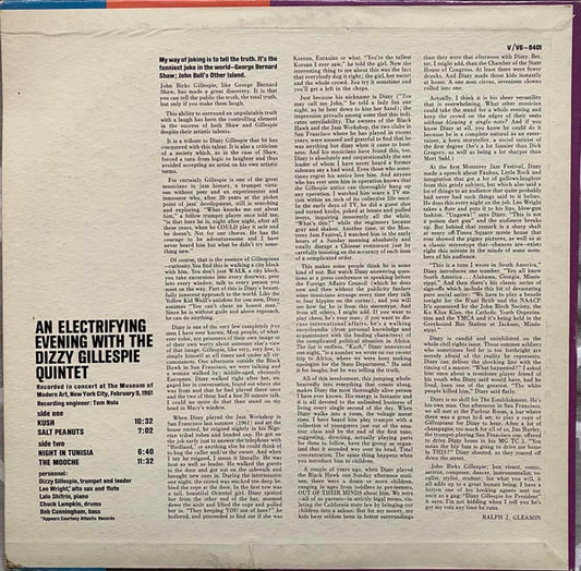 Dizzy Gillespie Quintet : An Electrifying Evening With The Dizzy Gillespie Quintet (LP, Album, Pit)