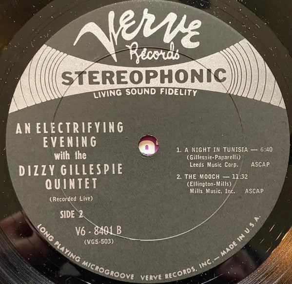 Dizzy Gillespie Quintet : An Electrifying Evening With The Dizzy Gillespie Quintet (LP, Album, Pit)