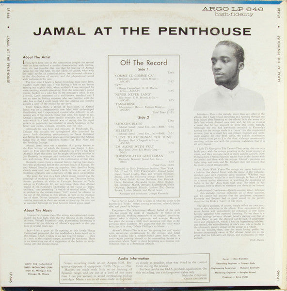 Ahmad Jamal : Jamal At The Penthouse (LP, Album, Mono, Ind)