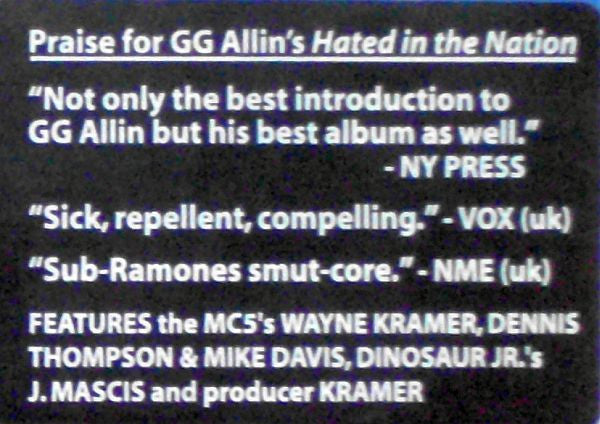GG Allin : Hated In The Nation (LP, RE)