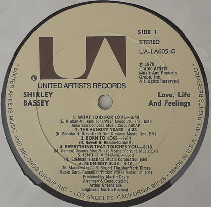 Shirley Bassey : Love, Life And Feelings (LP, Album)