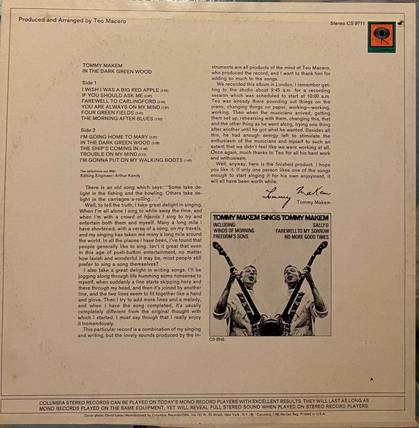 Tommy Makem : In The Dark Green Wood (LP, Album, Pit)