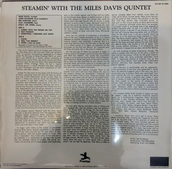 The Miles Davis Quintet : Steamin' With The Miles Davis Quintet (LP, Album, RE, RM)