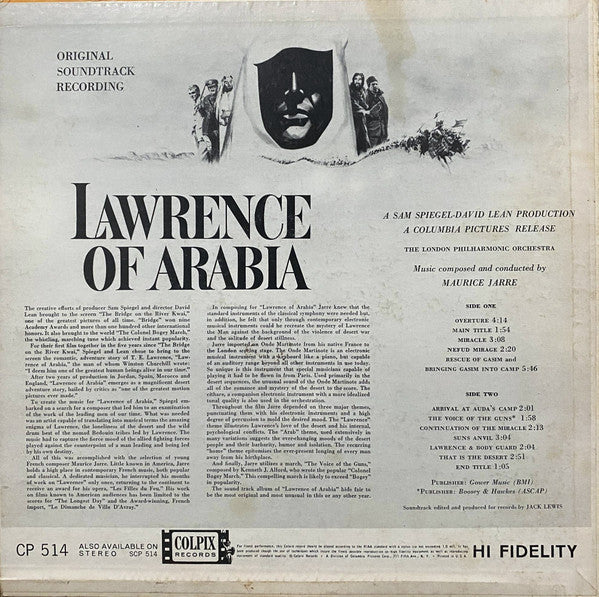 Maurice Jarre, The London Philharmonic Orchestra* : Lawrence Of Arabia (Original Soundtrack Recording) (LP, Album, Mono)