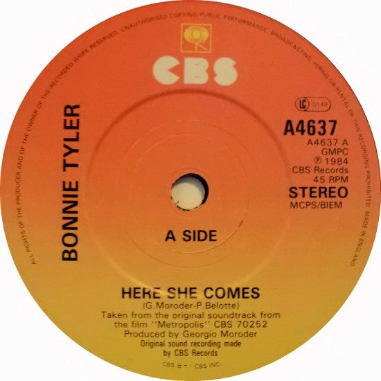Bonnie Tyler : Here She Comes (7", Single)