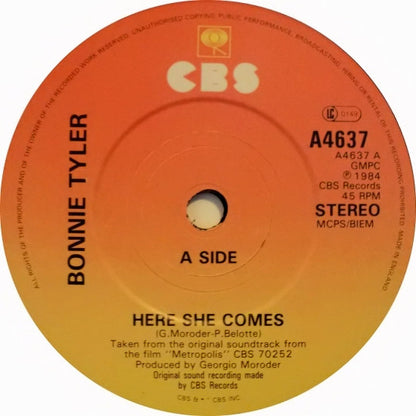 Bonnie Tyler : Here She Comes (7", Single)