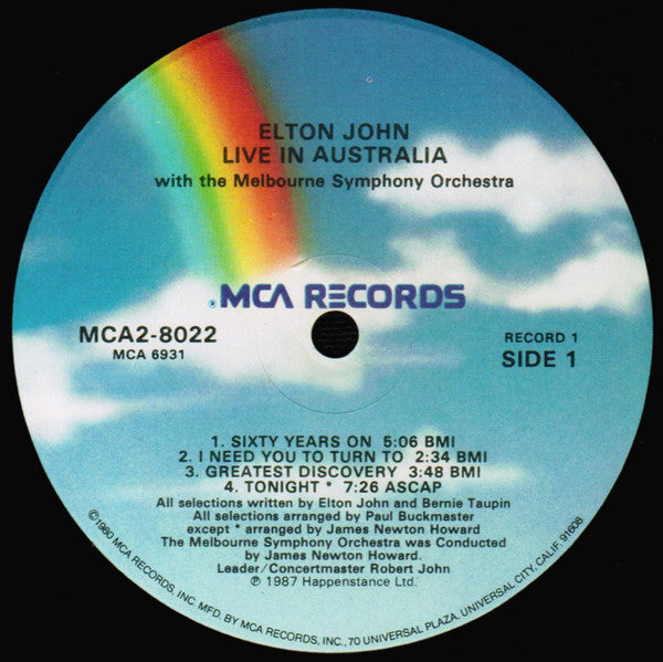Elton John With The Melbourne Symphony Orchestra : Live In Australia (2xLP, Album, Glo)