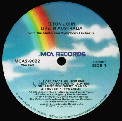 Elton John With The Melbourne Symphony Orchestra : Live In Australia (2xLP, Album, Glo)