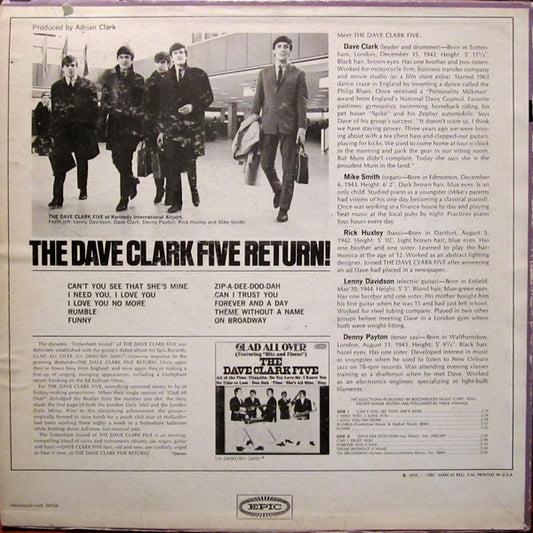The Dave Clark Five : The Dave Clark Five Return! (LP, Album, Mono, Pit)