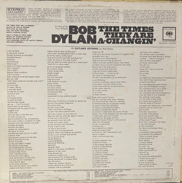 Bob Dylan : The Times They Are A-Changin' (LP, Album, RE, Pit)