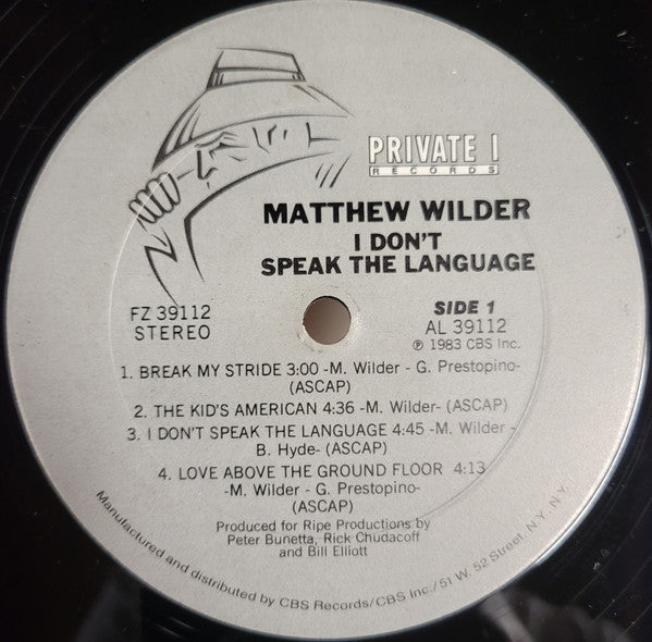 Matthew Wilder : I Don't Speak The Language (LP, Album, Pit)