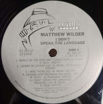 Matthew Wilder : I Don't Speak The Language (LP, Album, Pit)