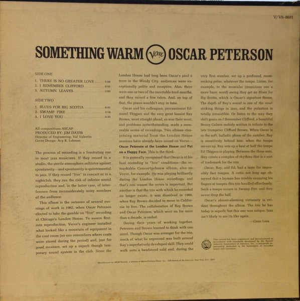 Oscar Peterson : Something Warm (LP, Album)
