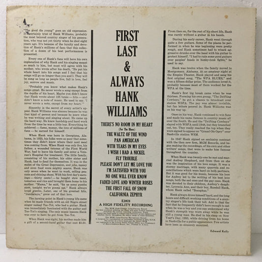 Hank Williams : First, Last And Always (LP, Comp, Mono, RE)