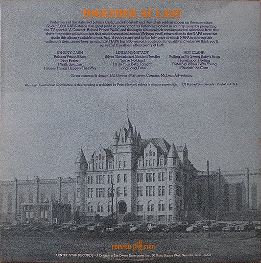 Johnny Cash - Linda Ronstadt - Roy Clark : Napa Presents A Concert: Behind Prison Walls (LP, Album, Comp, Pin)