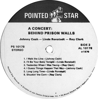 Johnny Cash - Linda Ronstadt - Roy Clark : Napa Presents A Concert: Behind Prison Walls (LP, Album, Comp, Pin)